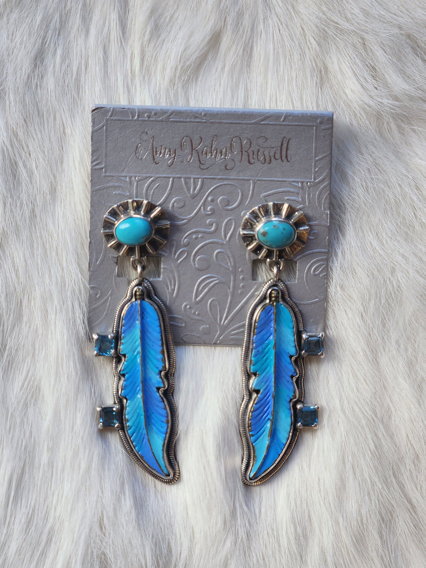 Enamel Feather Turquoise Earrings