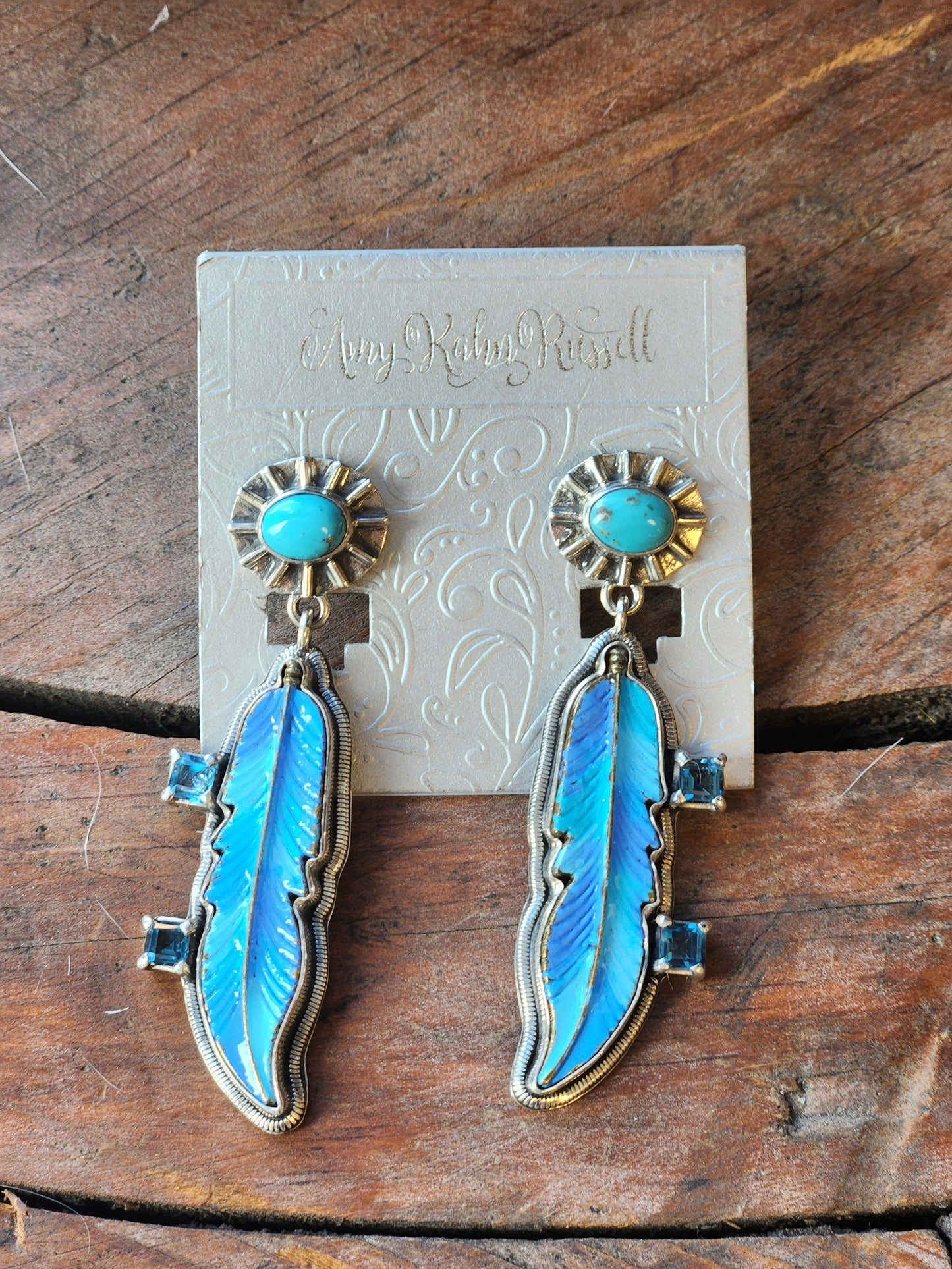 Enamel Feather Turquoise Earrings