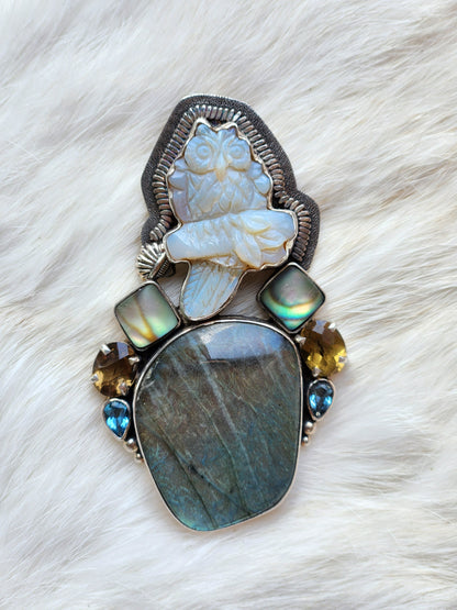 Opal Owl Labradorite Pendant/Pin